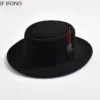 NEW Vintage Pork Pie Hat Mens Rolled Brim Felt Fedora Hat with Feather Gentleman Church Cap Trilby Jazz Hats