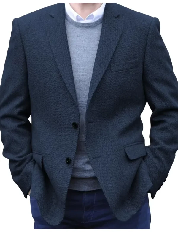 Premium Men's Suit Brown Blazer Prom Tuxedos Herringbone Tweed Single Breasted Formal Bussiness Jacket for Wedding（Only Coat）