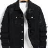 Men's Denim Jacket - Black Regular Jacket, Street Fashion with Rips, Suitable for Daily Casual Outings