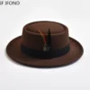 NEW Vintage Pork Pie Hat Mens Rolled Brim Felt Fedora Hat with Feather Gentleman Church Cap Trilby Jazz Hats