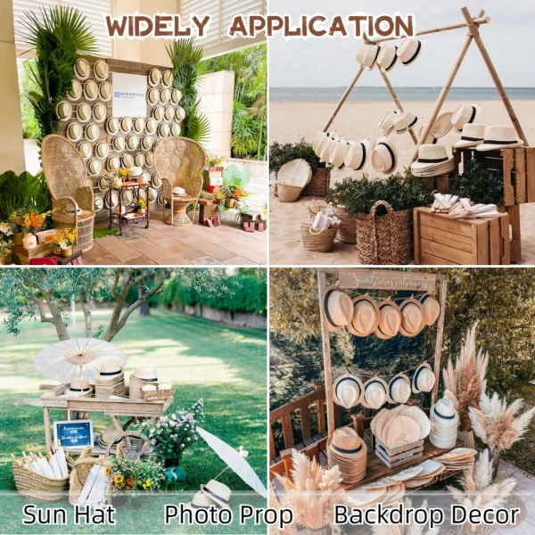 6-36PCS Short Brim Sun Panama Hats for Wedding Beige Beach Hats Unisex 1920s Straw Hats Bulk Circumference 58 cm