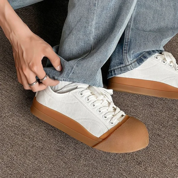 Unisex Big Head Board-shoe White Platform Canvas Shoes High Street Fashion Commuting Luxury Brand Couple Casual Sneakers