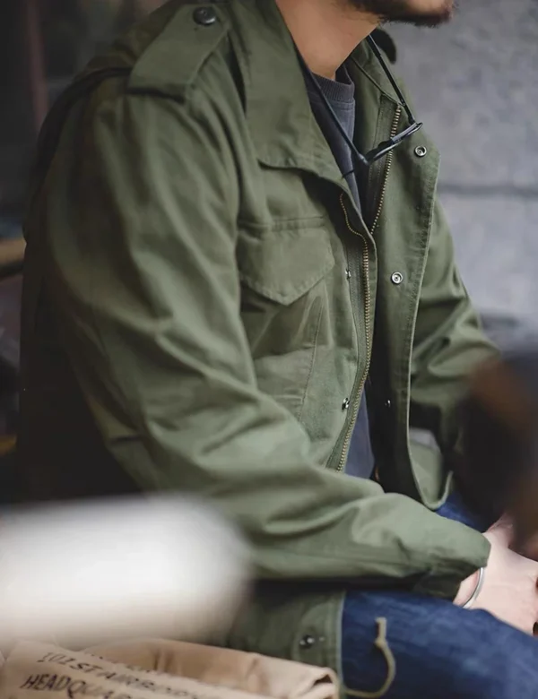 M65 Field Jacket, Men's Military Jacket, Retro Multi Pocket Collar Zipper Jacket, 100% Cotton