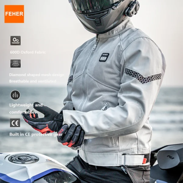 FEHER Summer Motorcycle Jacket Man and Woman Ventilated Mesh Design Commuter with CE Protective Gear Motorbike Riding Jackets