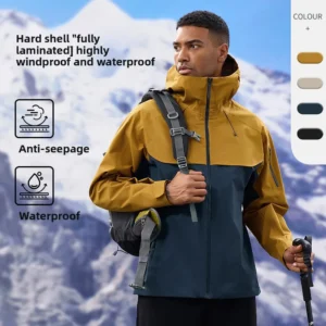 Autumn and winter hard-shell windbreaker windproof rainproof breathable outdoor hiking mountaineering ski suit hooded jacket