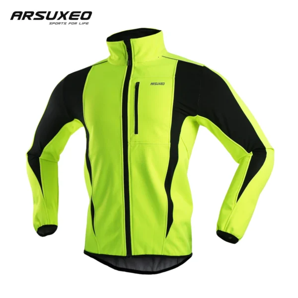 ARSUXEO Men's Winter Cycling Jacket Thermal Fleece Softshell Windbreaker Waterproof Breathable Reflective Bicycle Clothing