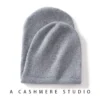 100% Cashmere Hat For Women Men Outdoor 2-Layer Thickened Warm Winter Hats Solid Caps Knit Seamless Beanie Hat Unisex
