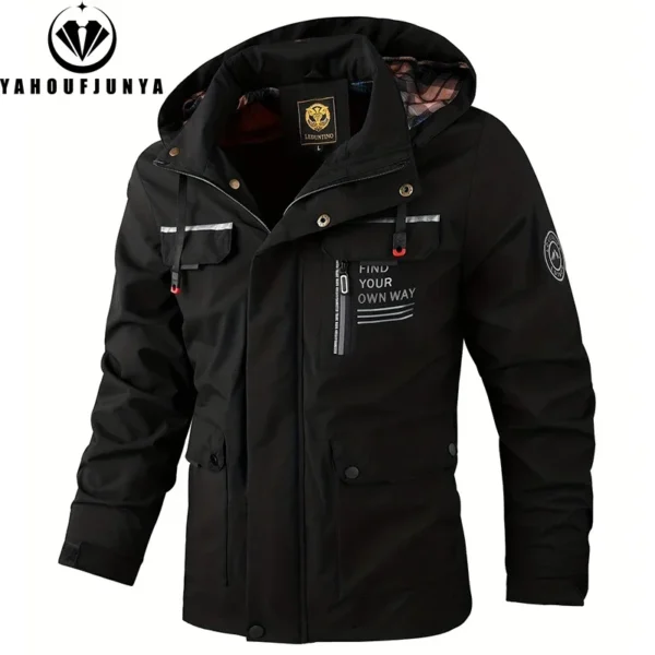 2025 Spring Autumn Men Outdoor Windbreak Removable Hooded Jacket Men Solid Casual Fashion Loose Jacket Coat Male Clothing Tops