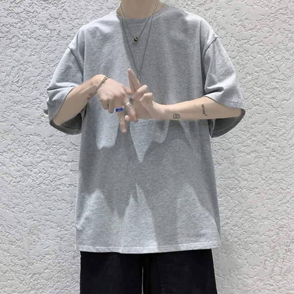 Oversized Summer Short Sleeve Men's T Shirt New Fashion Solid Loose O-Neck T Shirts Mens Cotton Hip Hop Streetwear Top Tees 5XL