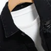 Men's Denim Jacket - Black Regular Jacket, Street Fashion with Rips, Suitable for Daily Casual Outings